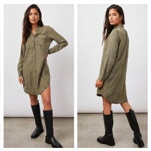 Rails 'Sandra' Olive Green and Black Tie Dye Shirt Dress Women's Size Small‎